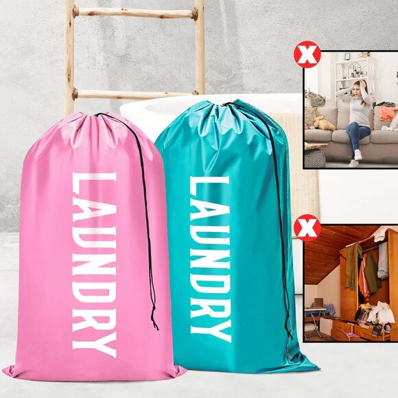 2 Pack XL Travel Laundry Bag, Machine Washable Dirty Clothes Organizer, Large En - Picture 8 of 9